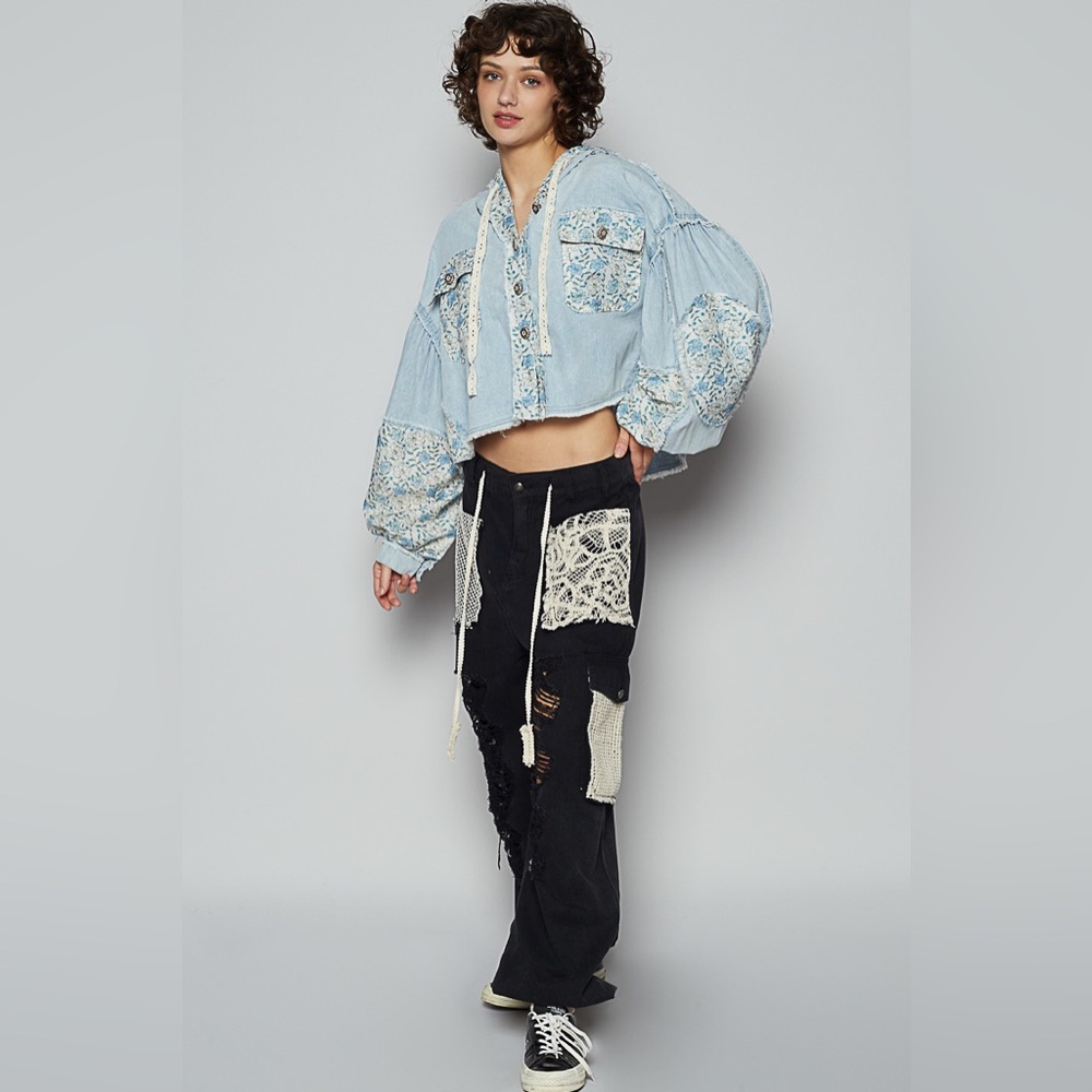 Pol Light Blue Floral Patchwork Jacket - image 5